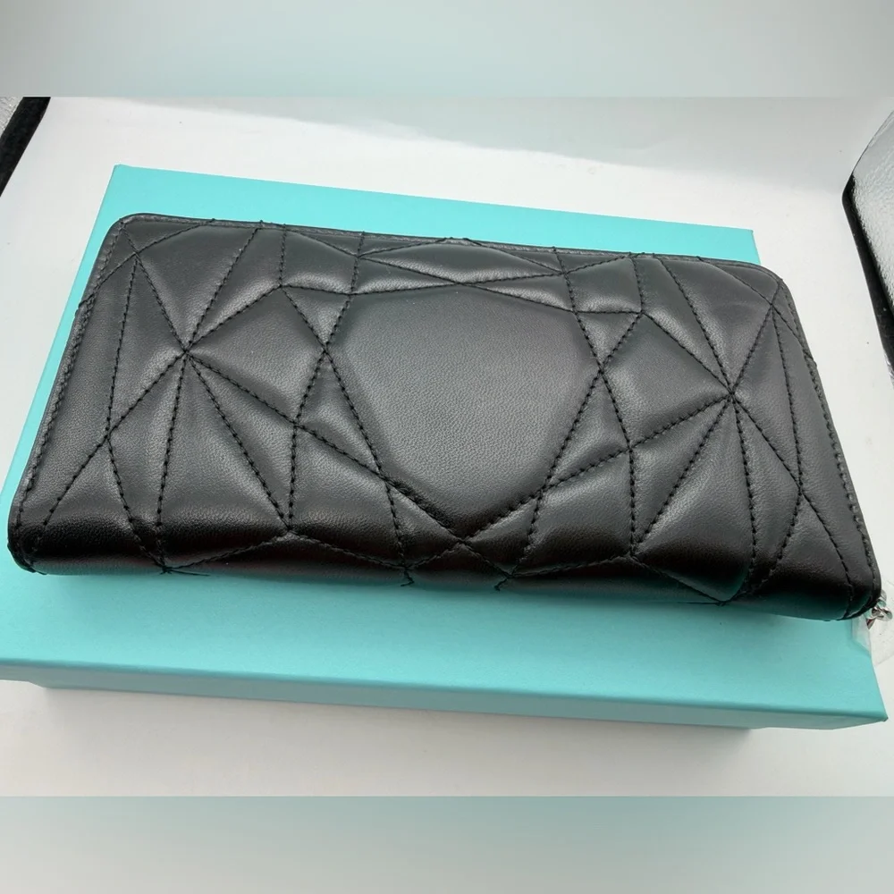 Tiffany & Co. New Black Padded Large zip Wallet